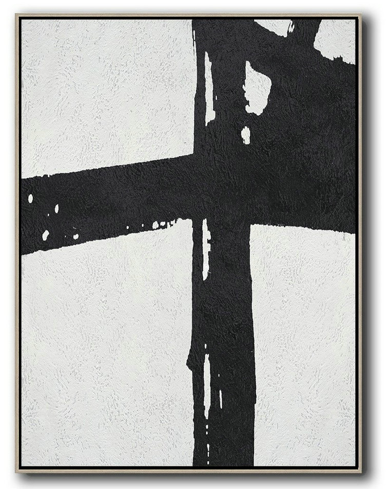 Hand Painted Canvas Art,Black And White Minimal Painting On Canvas - Abstract Art Decor Large Canvas Painting